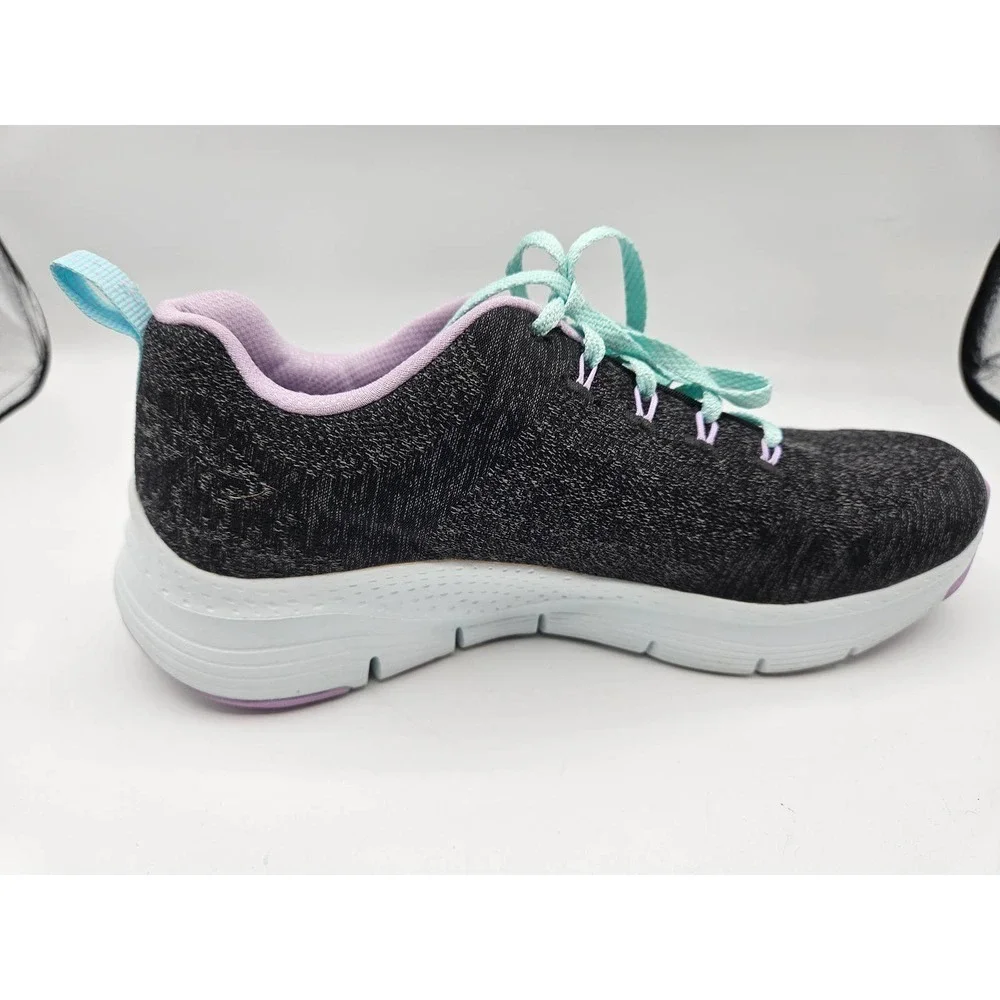Skechers Women's Arch Fit Comfy Wave‎ Gray Purple Blue Laces Size 7